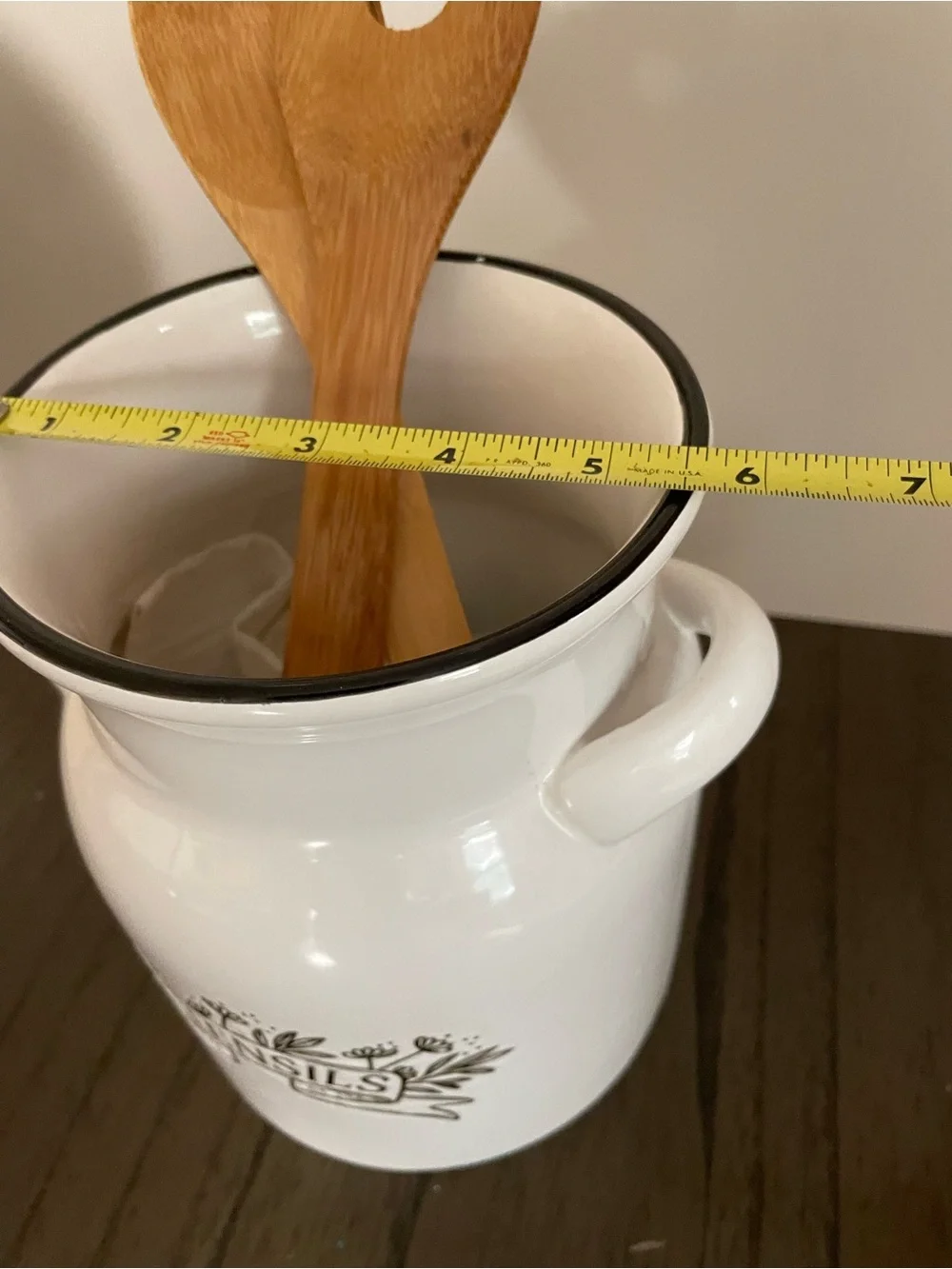 White Ceramic Utensil Holder Crock with Black Accent